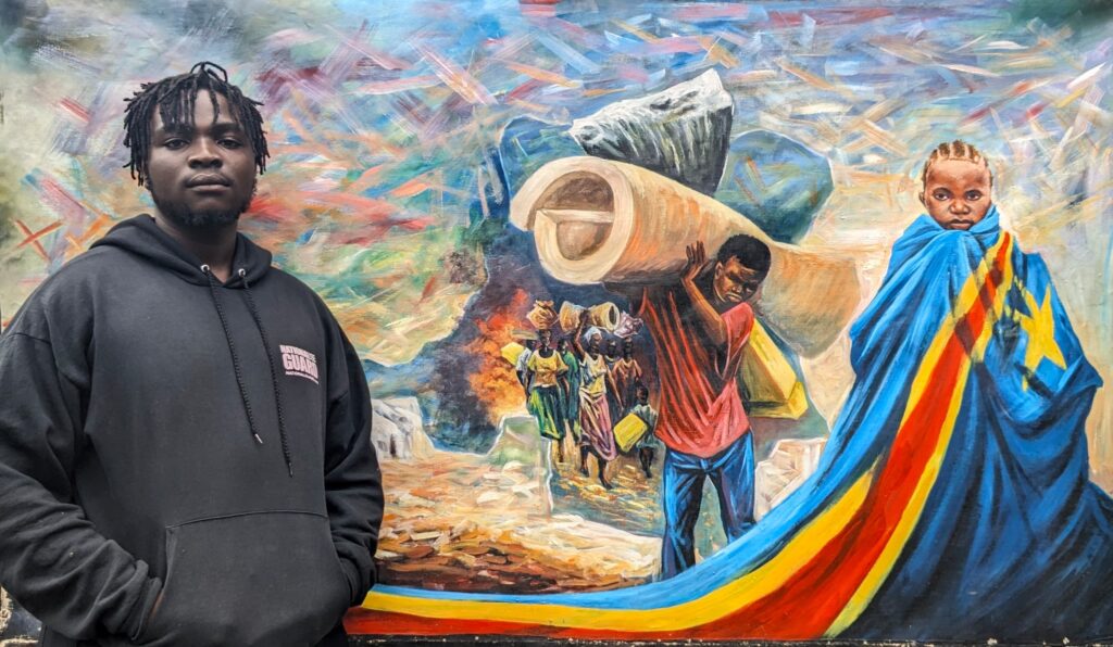 Les déplacements répétés à l’Est de la République Démocratique du Congo  message de cette toile à  succès International, réalisé  par Butsiire Binwa Samuel   , jeune  du Nord-Kivu.