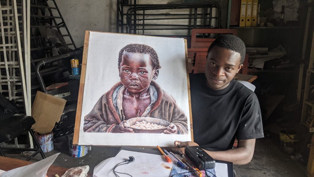 Dénoncer l’insécurité alimentaire  dans le Nord-Kivu  message de  Eliezer IRAGI, artiste stylilographe .