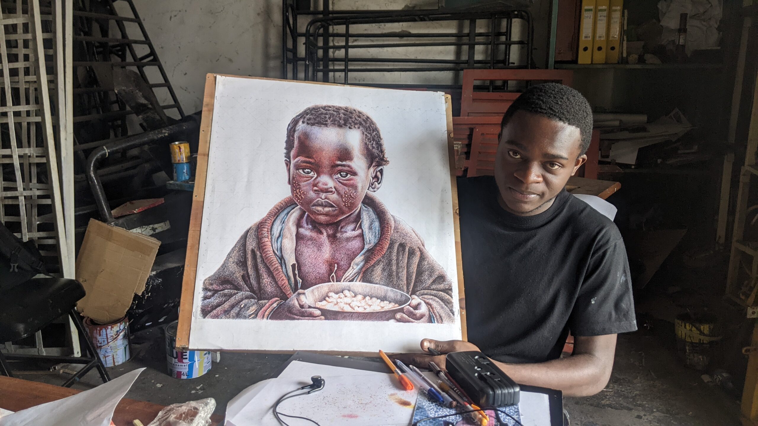 Dénoncer l’insécurité alimentaire  dans le Nord-Kivu  message de  Eliezer IRAGI, artiste stylilographe .